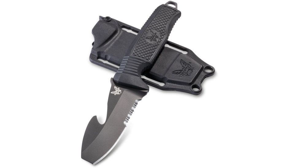 Benchmade H2O Fixed Blade Knife, Serrated Black Blade, 3.5 in, N680 Stainless Steel Blade, Opposing Bevel Blade, Rubberized Overmold, Black, 112SBK-BLK