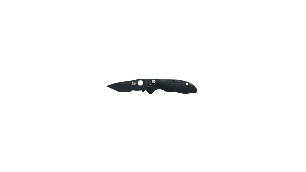 Heckler &amp; Koch 14410/14411 Soldat Push Button Knife w/ Combo Edge BK Tanto Blade &amp; Black Handle 14410SBK