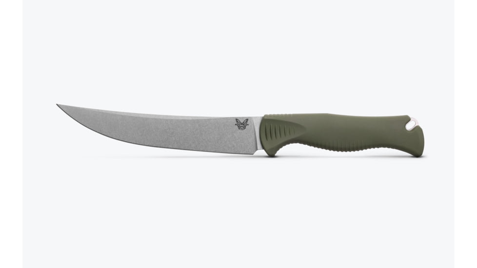 Benchmade Cutlery Meatcrafter Kitchen Knife, 6.09in, CPM-154 Stainless Steel, Trailing Point Blade, Santoprene, Dark Olive Handle, 15500-04