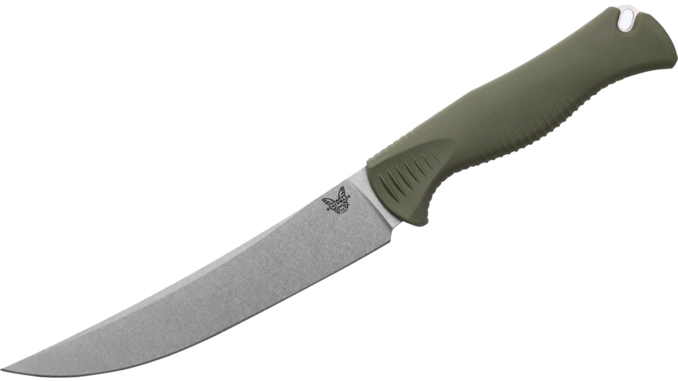 Benchmade Cutlery Meatcrafter Kitchen Knife, 6.09in, CPM-154 Stainless Steel, Trailing Point Blade, Santoprene, Dark Olive Handle, 15500-04