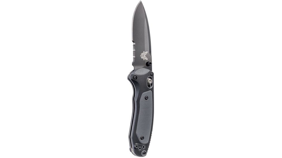 Benchmade Mini Boost Axis Folding Knife, Serrated Edge Coated Drop Point Blade, 3.11in, Grivory Versaflex Handle, 595SBK