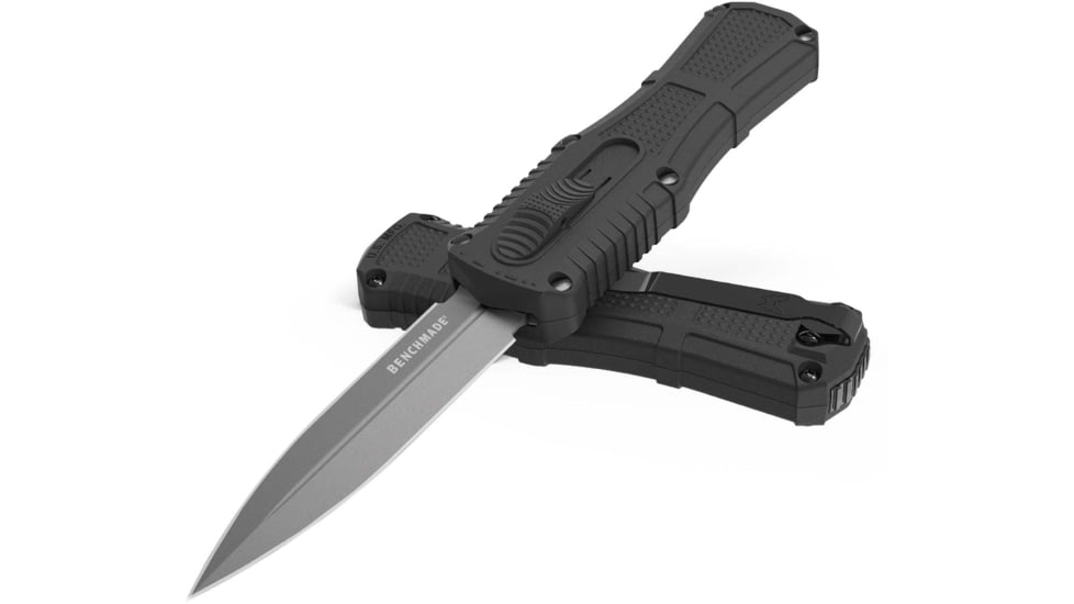 Benchmade Black Class Mini Claymore OTF Dagger Automatic Folding Knife, 3.02in, CPM-D2 Steel, Dagger Blade, Grivory, Black Handle, 3375GY