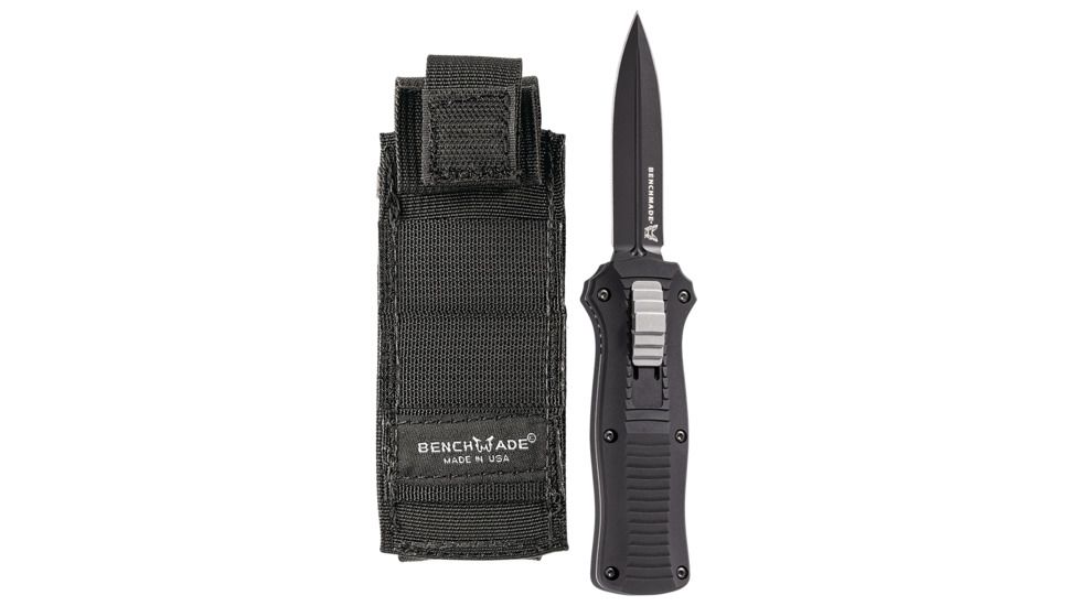 Benchmade Mini-Infidel Out-the-Front Automatic Knife, 3.1 in, D2, Dagger Blade, Plain Edge, BK1 Blade, 6061-T6 Aluminum, Black Handle, 3350BK