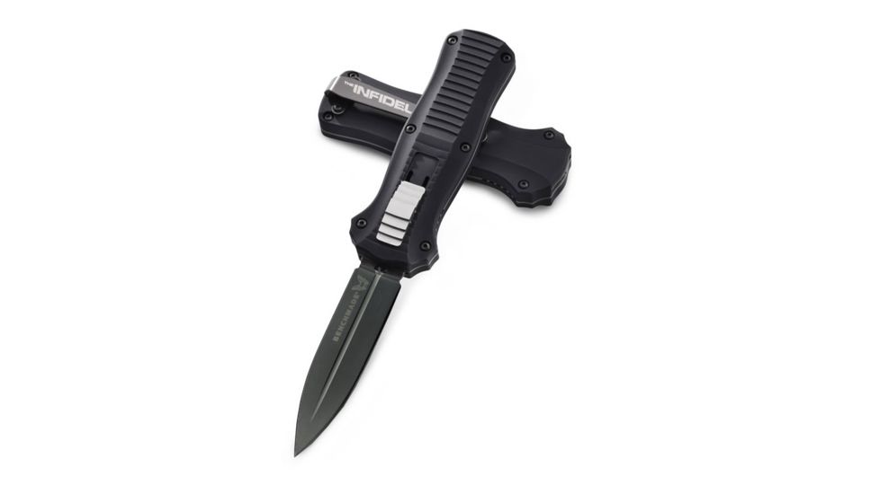 Benchmade Mini-Infidel Out-the-Front Automatic Knife, 3.1 in, D2, Dagger Blade, Plain Edge, BK1 Blade, 6061-T6 Aluminum, Black Handle, 3350BK