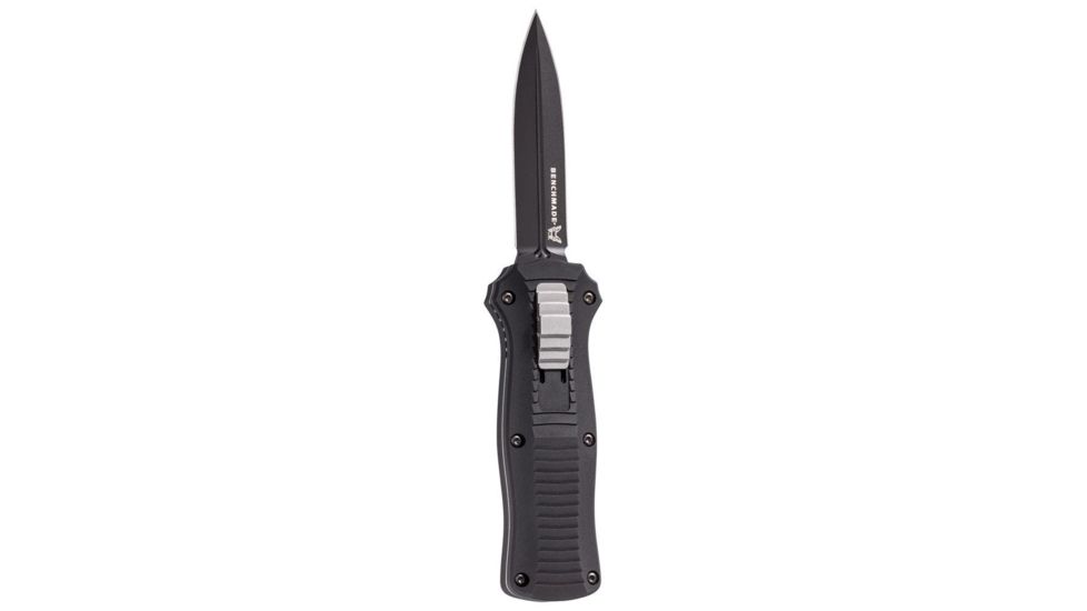 Benchmade Mini-Infidel Out-the-Front Automatic Knife, 3.1 in, D2, Dagger Blade, Plain Edge, BK1 Blade, 6061-T6 Aluminum, Black Handle, 3350BK