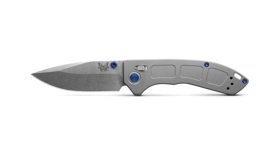 Benchmade Mini Narrows Axis Folding Knife, 2.98 in, CPM-20CV Stainless Steel, Drop Point Blade, 6Al4v Titanium, Gray Handle, 743