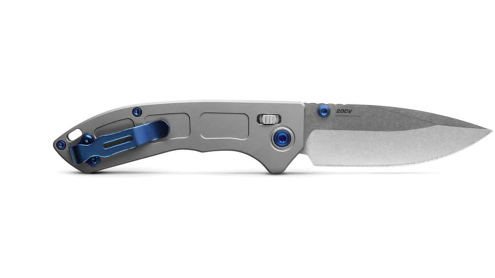 Benchmade Mini Narrows Axis Folding Knife, 2.98 in, CPM-20CV Stainless Steel, Drop Point Blade, 6Al4v Titanium, Gray Handle, 743