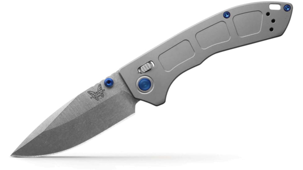 Benchmade Mini Narrows Axis Folding Knife, 2.98 in, CPM-20CV Stainless Steel, Drop Point Blade, 6Al4v Titanium, Gray Handle, 743