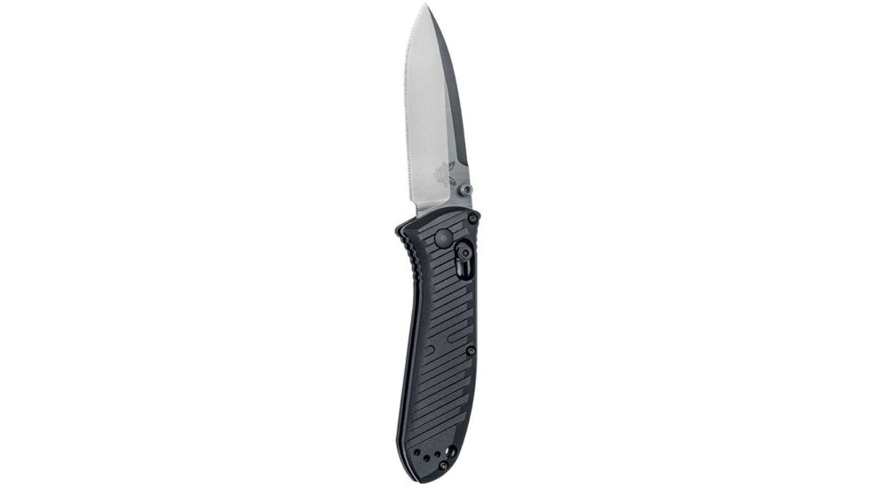 Benchmade Mini Presidio II Axis Folding Knife, Plain Edge Satin Drop Point Blade, 3.2in, Black Anodized Billet Aluminum Handle, 575