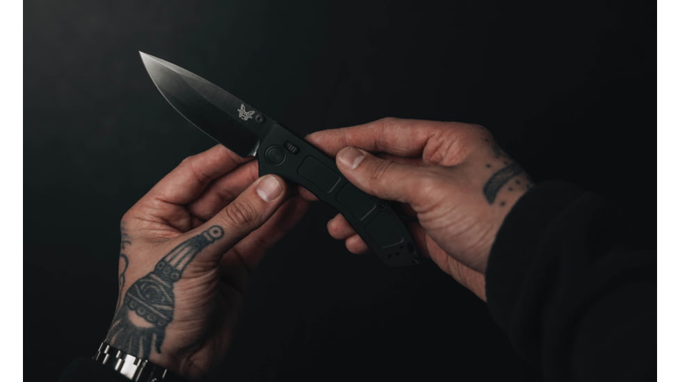 Benchmade Narrows Folding Knife, 3.43in, M390 Stainless Steel, Drop Point Blade, 6Al-4V Titanium, Black Handle, 748BK-01