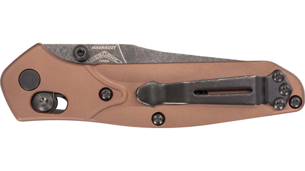 Benchmade Mini Osborne Axis Folding Knife, 2.92 in, CPM MagnaCut Stainless Steel, Reverse Tanto Blade, 6061-T6 Anodized Aluminum, Burnt Copper Handle, 945BK-03