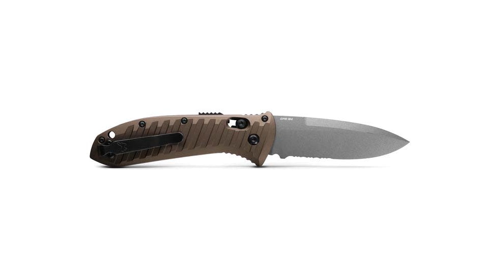 Benchmade Presidio II Axis Automatic Folding Knife, 3.72in, CPM-M4 Super Steel, Drop Point Serrated Blade, 6061-T6 Aluminum, Burnt Bronze Anodized Handle, 5700SGY-1