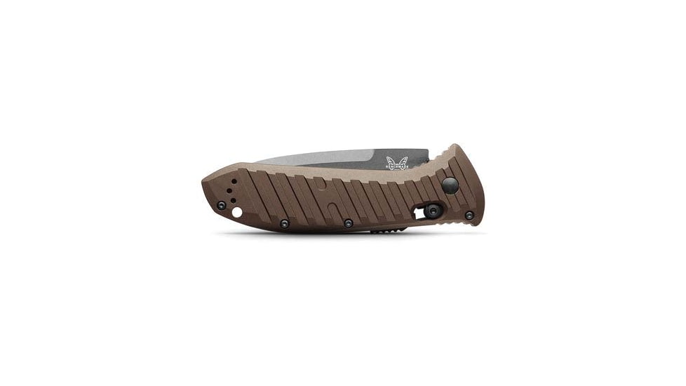 Benchmade Presidio II Axis Automatic Folding Knife, 3.72in, CPM-M4 Super Steel, Drop Point Serrated Blade, 6061-T6 Aluminum, Burnt Bronze Anodized Handle, 5700SGY-1