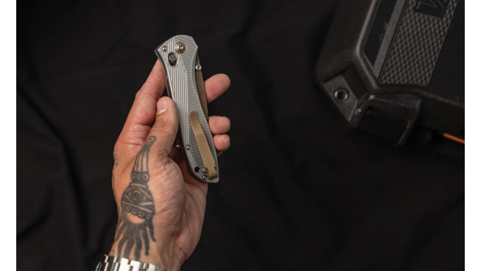 Benchmade Seven Ten Folding Knife, 4in, CPM-S90V Stainless Steel, Recurve Drop Point Blade, 6061-T6 Anodized Aluminum, Gray Aluminum Handle, 710FE-24