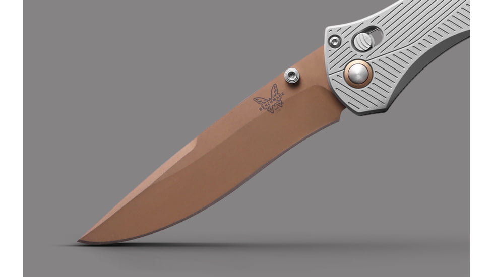 Benchmade Seven Ten Folding Knife, 4in, CPM-S90V Stainless Steel, Recurve Drop Point Blade, 6061-T6 Anodized Aluminum, Gray Aluminum Handle, 710FE-24