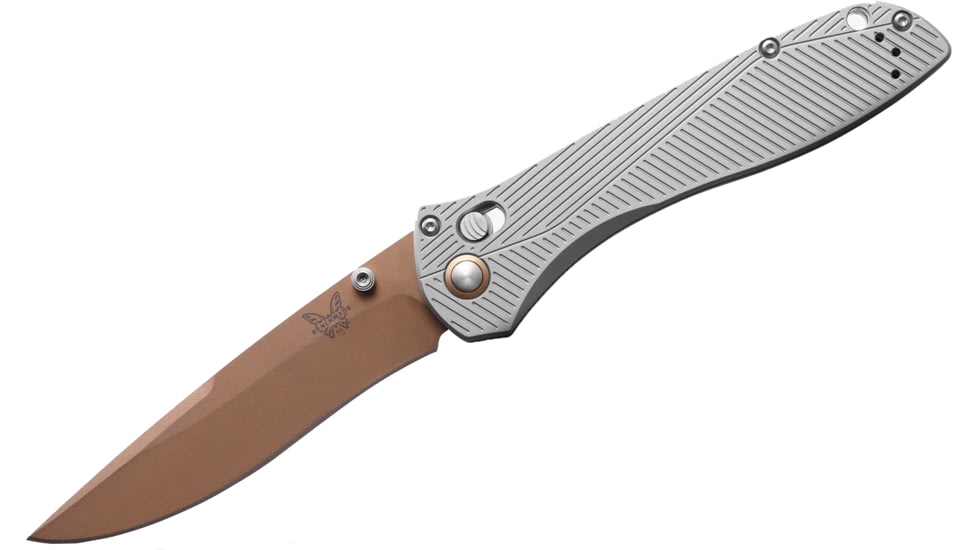 Benchmade Seven Ten Folding Knife, 4in, CPM-S90V Stainless Steel, Recurve Drop Point Blade, 6061-T6 Anodized Aluminum, Gray Aluminum Handle, 710FE-24