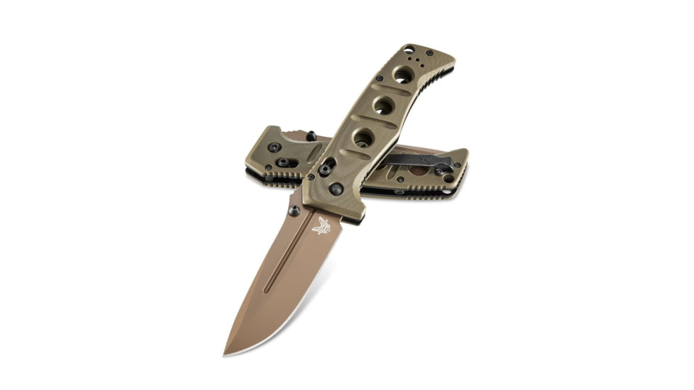Benchmade Sibert Adamas Axis Stud Folding Knife, 3.82in, CPM-CruWear Steel, Drop Point Flat Earth Coated Blade, Contoured G10, Olive Drab Handle, 275FE-2
