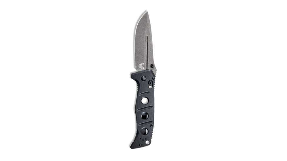 DEMO, Benchmade Sibert Adamas Axis Stud Folding Knife, 3.82 in, CPM-CruWear Steel, Drop Point Grey Coated Blade, Contoured G10, Black Handle, 275GY-1-DEMO