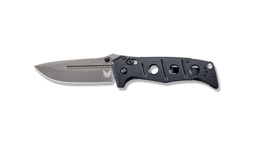 DEMO, Benchmade Sibert Adamas Axis Stud Folding Knife, 3.82 in, CPM-CruWear Steel, Drop Point Grey Coated Blade, Contoured G10, Black Handle, 275GY-1-DEMO