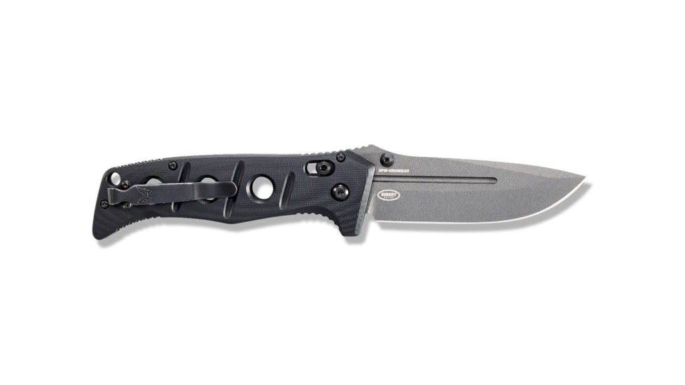 DEMO, Benchmade Sibert Adamas Axis Stud Folding Knife, 3.82 in, CPM-CruWear Steel, Drop Point Grey Coated Blade, Contoured G10, Black Handle, 275GY-1-DEMO