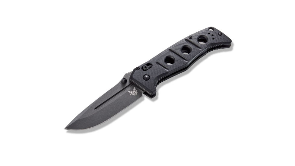 DEMO, Benchmade Sibert Adamas Axis Stud Folding Knife, 3.82 in, CPM-CruWear Steel, Drop Point Grey Coated Blade, Contoured G10, Black Handle, 275GY-1-DEMO