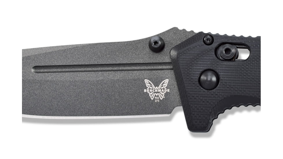 DEMO, Benchmade Sibert Adamas Axis Stud Folding Knife, 3.82 in, CPM-CruWear Steel, Drop Point Grey Coated Blade, Contoured G10, Black Handle, 275GY-1-DEMO