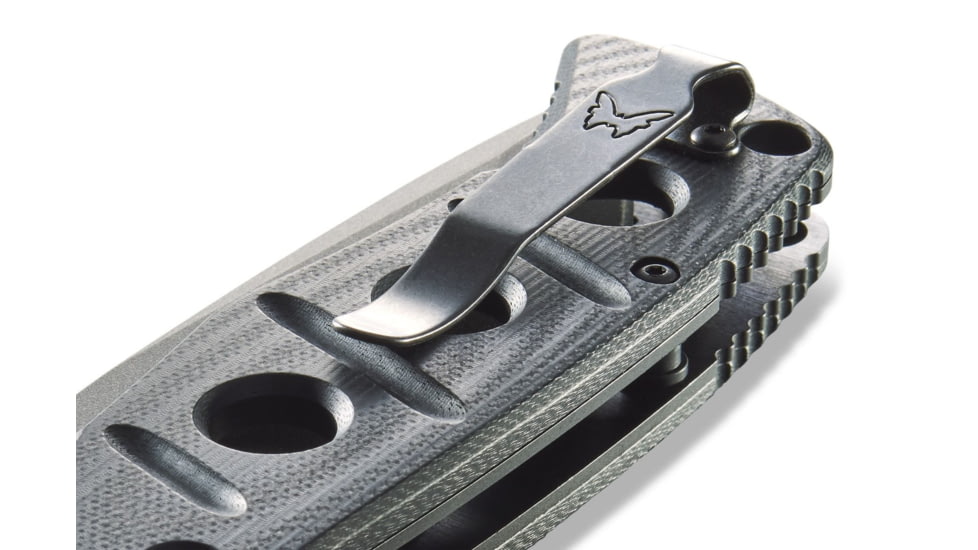 DEMO, Benchmade Sibert Adamas Axis Stud Folding Knife, 3.82 in, CPM-CruWear Steel, Drop Point Grey Coated Blade, Contoured G10, Black Handle, 275GY-1-DEMO