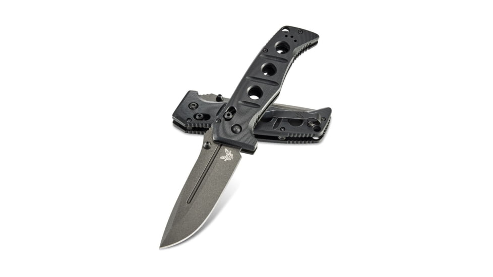 DEMO, Benchmade Sibert Adamas Axis Stud Folding Knife, 3.82 in, CPM-CruWear Steel, Drop Point Grey Coated Blade, Contoured G10, Black Handle, 275GY-1-DEMO