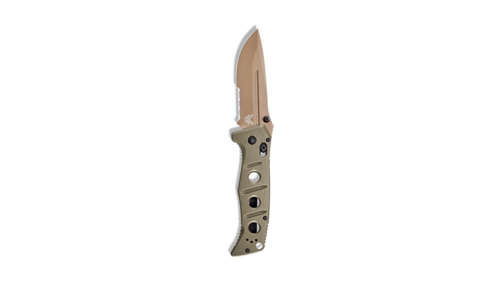 Benchmade Sibert Adamas Axis Stud Folding Knife, 3.82in, CPM-CruWear Steel, Drop Point, Serrated, Flat Earth Coated Blade, Contoured G-10 Handle, Olive Drab, 275SFE-2