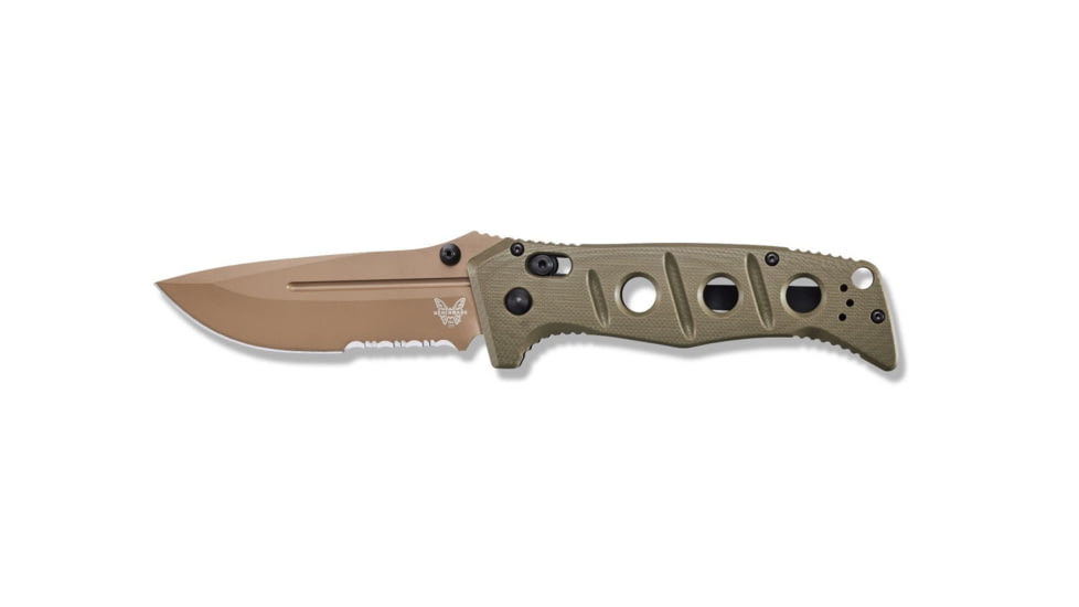 Benchmade Sibert Adamas Axis Stud Folding Knife, 3.82in, CPM-CruWear Steel, Drop Point, Serrated, Flat Earth Coated Blade, Contoured G-10 Handle, Olive Drab, 275SFE-2