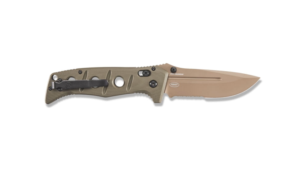 Benchmade Sibert Adamas Axis Stud Folding Knife, 3.82in, CPM-CruWear Steel, Drop Point, Serrated, Flat Earth Coated Blade, Contoured G-10 Handle, Olive Drab, 275SFE-2