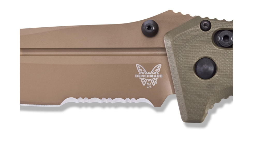 Benchmade Sibert Adamas Axis Stud Folding Knife, 3.82in, CPM-CruWear Steel, Drop Point, Serrated, Flat Earth Coated Blade, Contoured G-10 Handle, Olive Drab, 275SFE-2