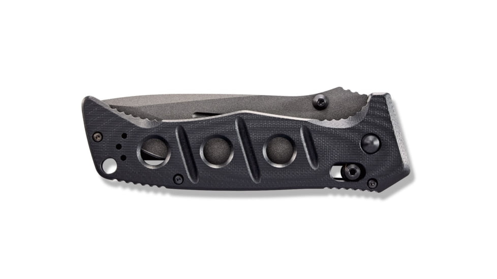 Benchmade Sibert Adamas Axis Stud Folding Knife, 3.82in, CPM-CruWear Steel, Drop Point Serrated Grey Coated Blade, Contoured G10, Black Handle 275SGY-1