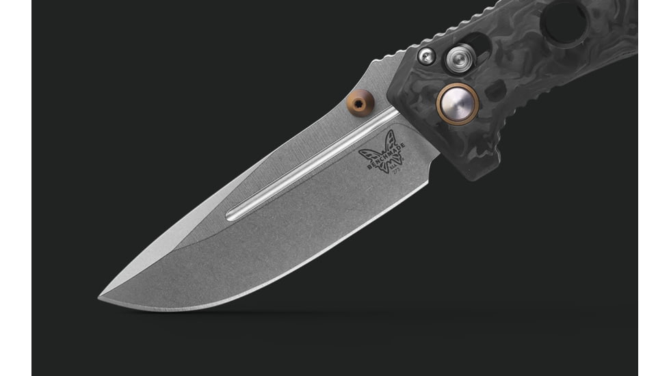 Benchmade Mini Adamas Folding Knife, 3.25 in, CPM MagnaCut Stainless Steel, Drop Point Blade, Marbled Carbon Fiber, Black Handle, 273-03