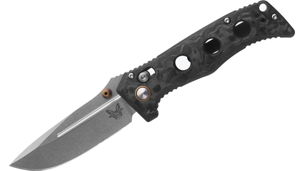 Benchmade Mini Adamas Folding Knife, 3.25 in, CPM MagnaCut Stainless Steel, Drop Point Blade, Marbled Carbon Fiber, Black Handle, 273-03
