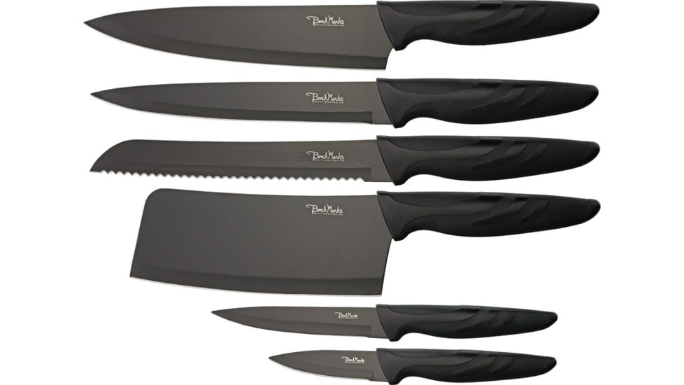 Benchmark Kitchen Knife Set, Black SS Blade, Black Rubberized Synthetic Handle, Black, C13-BMK077