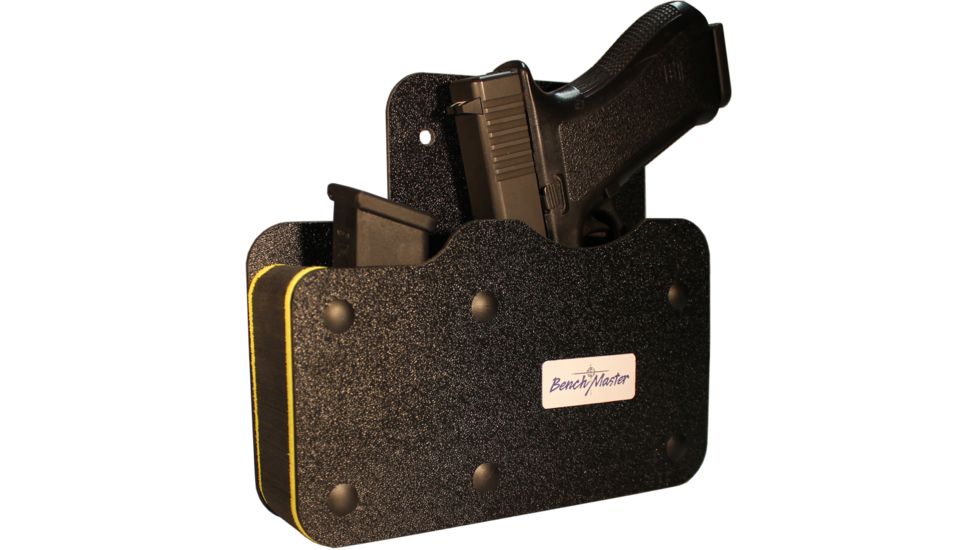 BenchMaster Rifle Rest Weapon Rack Deluxe - Single Gun Pistol Rack with Side Accessory Holder - Handgun Safe Storage Accessories, BMWRDSSVH