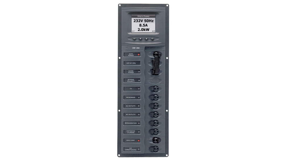 BEP Marine AC Circuit Breaker Panel w/Digital Meters, 8SP 2DP AC230V ACSM Stainless Steel Vertical