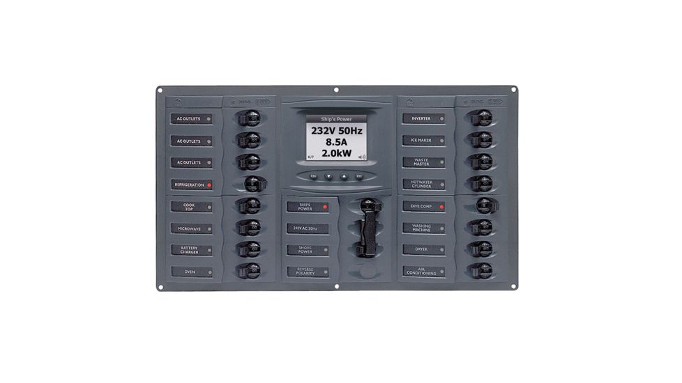 BEP Marine Circuit Breaker Panel w/Digital Meters, 16SP 2DP AC230V ACSM Stainless Steel Horizontal AC 59033