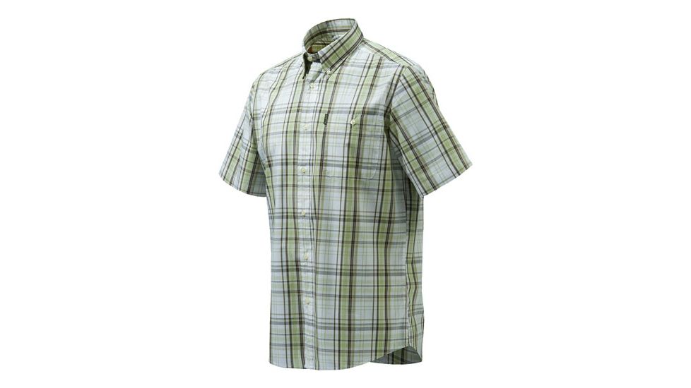 Beretta Mens Drip Dry Short Sleeve Shirt, White / Green Check, Medium LU52007517012XM