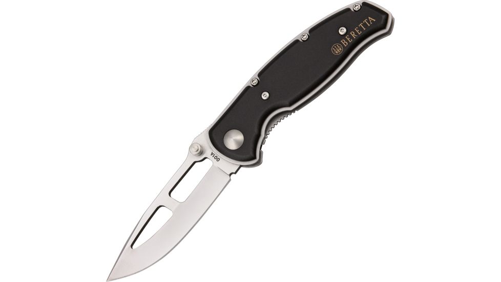 Beretta Small Airlight II Fold Knife, Skeletonized SS standard edge Blade, Black anodized aluminum Handle BE79870