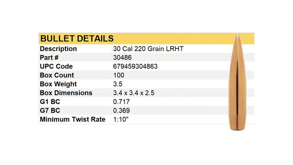 Berger 30 cal 220 gr LR Hybrid Target, 100 Pk, 30486