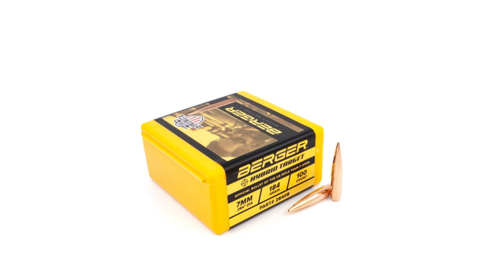 Berger Hybrid Target 7mm Caliber 184 Grain Hybrid Open Tip Match Rifle Bullets, 100 Bullet, 28410