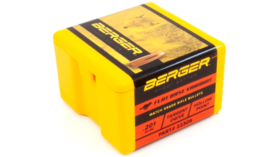 Berger Varmint .22 Caliber 52 Grain Varmint Flat Base Reloading Rifle Bullets, 100 Bullet, 22309