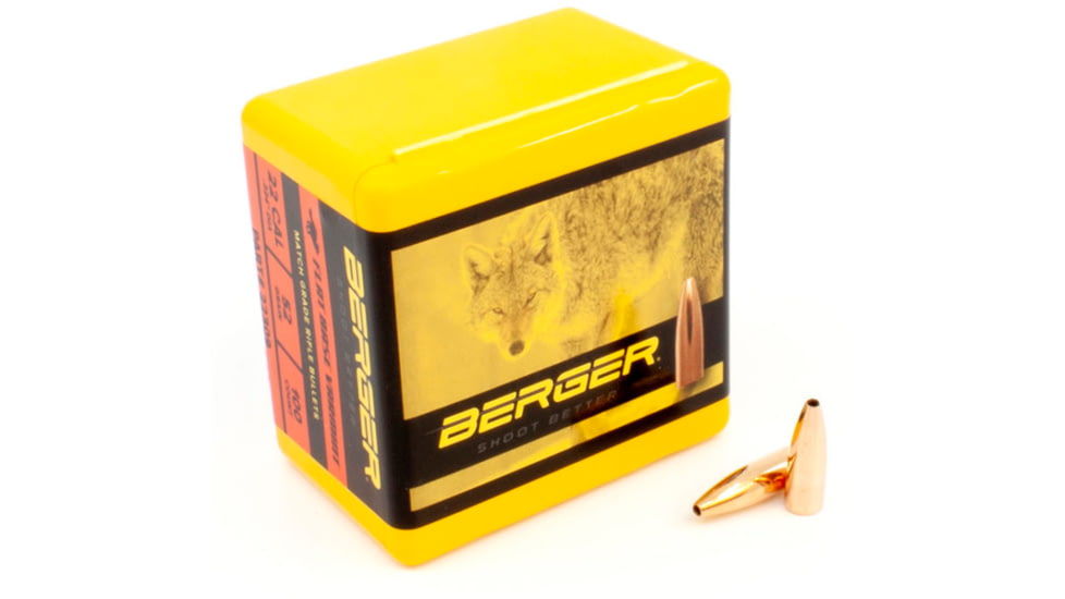 Berger Varmint .22 Caliber 52 Grain Varmint Flat Base Reloading Rifle Bullets, 100 Bullet, 22309