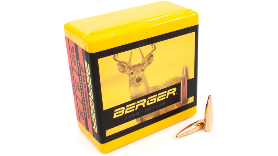 Berger VLD Hunting .25 Caliber 115 Grain Secant Very Low Drag Reloading Rifle Bullets, 100 Bullet, 25513