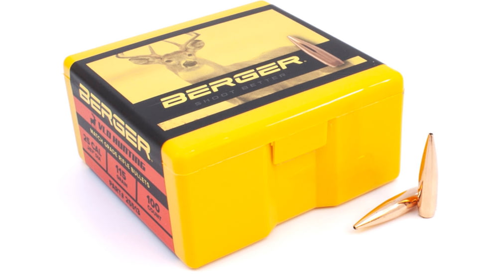 Berger VLD Hunting .25 Caliber 115 Grain Secant Very Low Drag Reloading Rifle Bullets, 100 Bullet, 25513