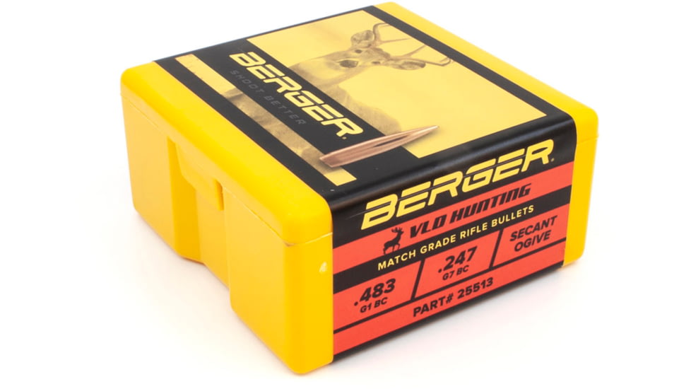 Berger VLD Hunting .25 Caliber 115 Grain Secant Very Low Drag Reloading Rifle Bullets, 100 Bullet, 25513