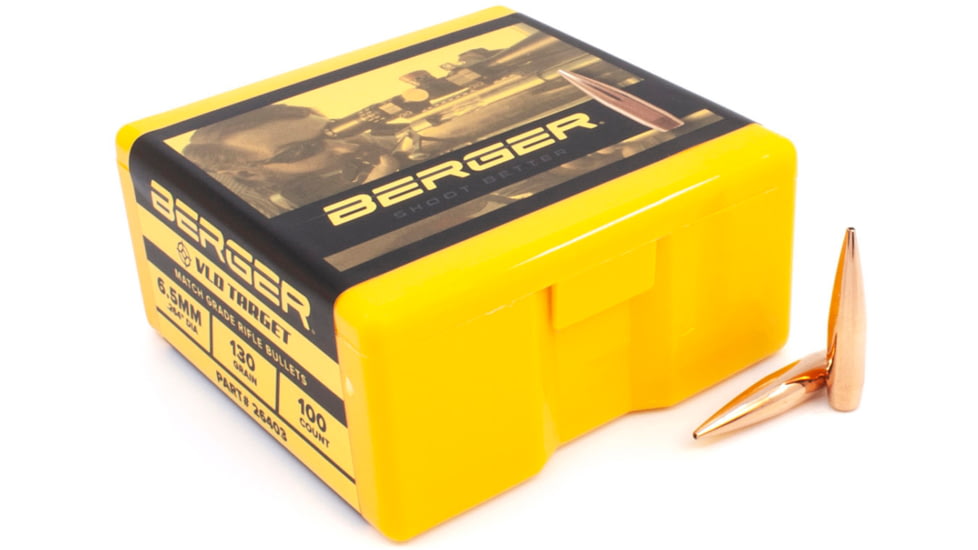 Berger VLD Hunting .264 Caliber 130 Grain Secant Very Low Drag Reloading Rifle Bullets, 100 Bullet, 26403