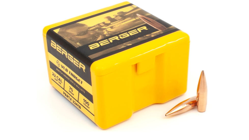 Berger VLD Target .22 Caliber 70 Grain Secant Very Low Drag Reloading Rifle Bullets, 100 Bullet, 22418